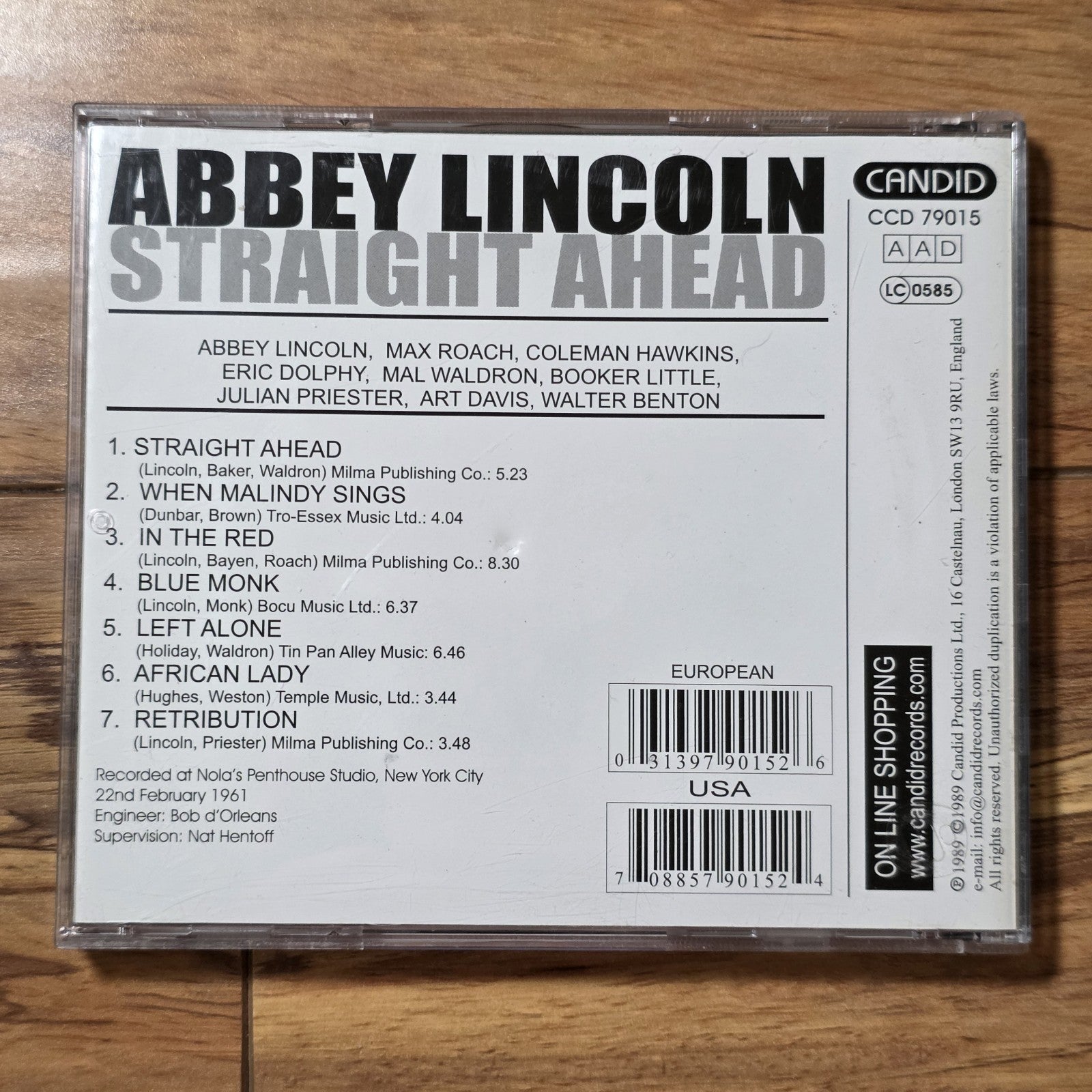 Abbey Lincoln - Straight Ahead CD Album 1961 Jazz HTF