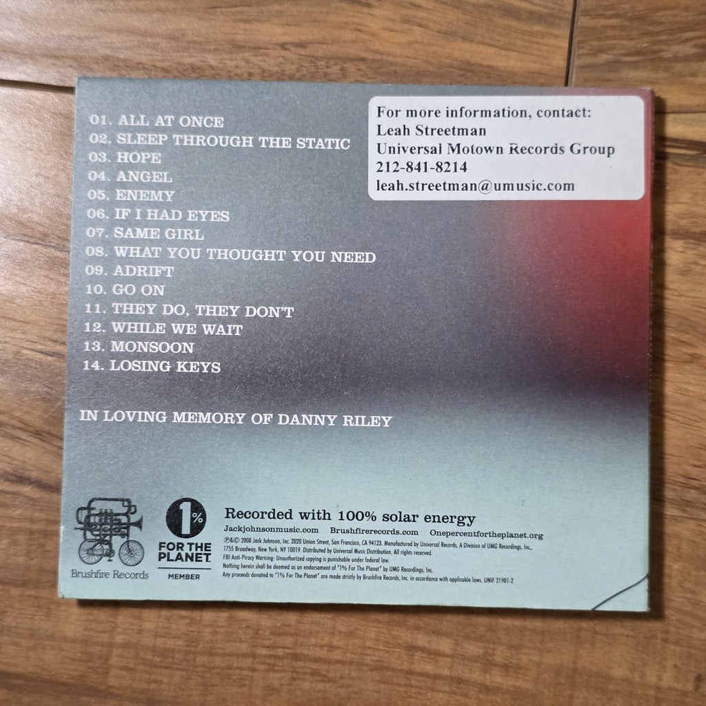 Jack Johnson - Sleep Through the Static CD Promo 2008 Brushfire Records Promo