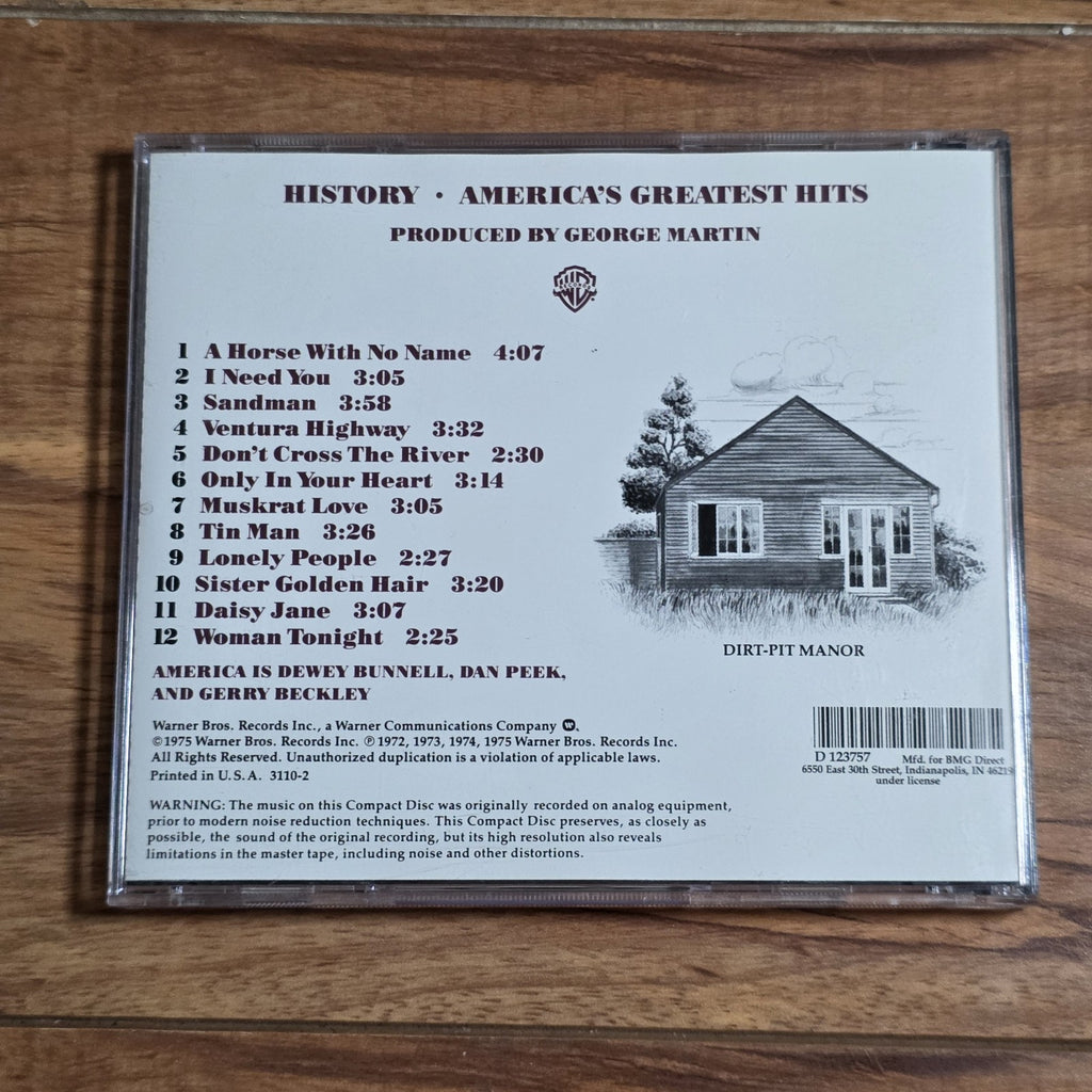 America - History: America's Greatest Hits CD Compilation 1975 Folk Rock