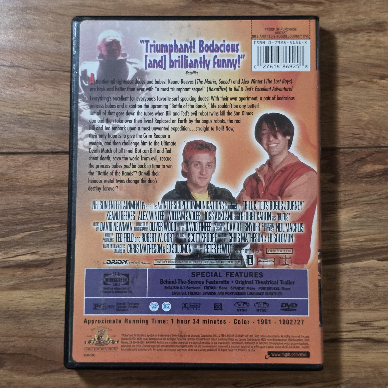 Bill & Ted's Bogus Journey DVD 1991 Comedy Sci-Fi