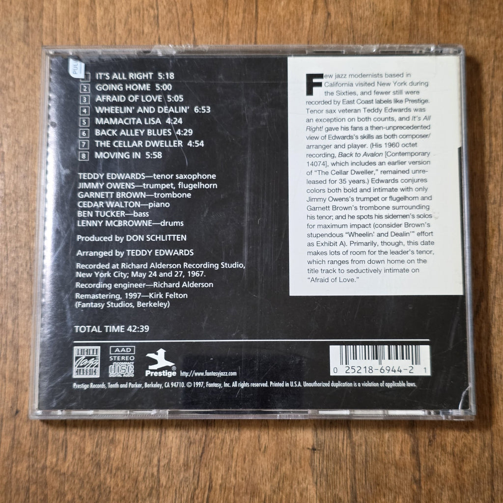 Teddy Edwards - It's All Right CD Album 1997 Jazz Rare HTF