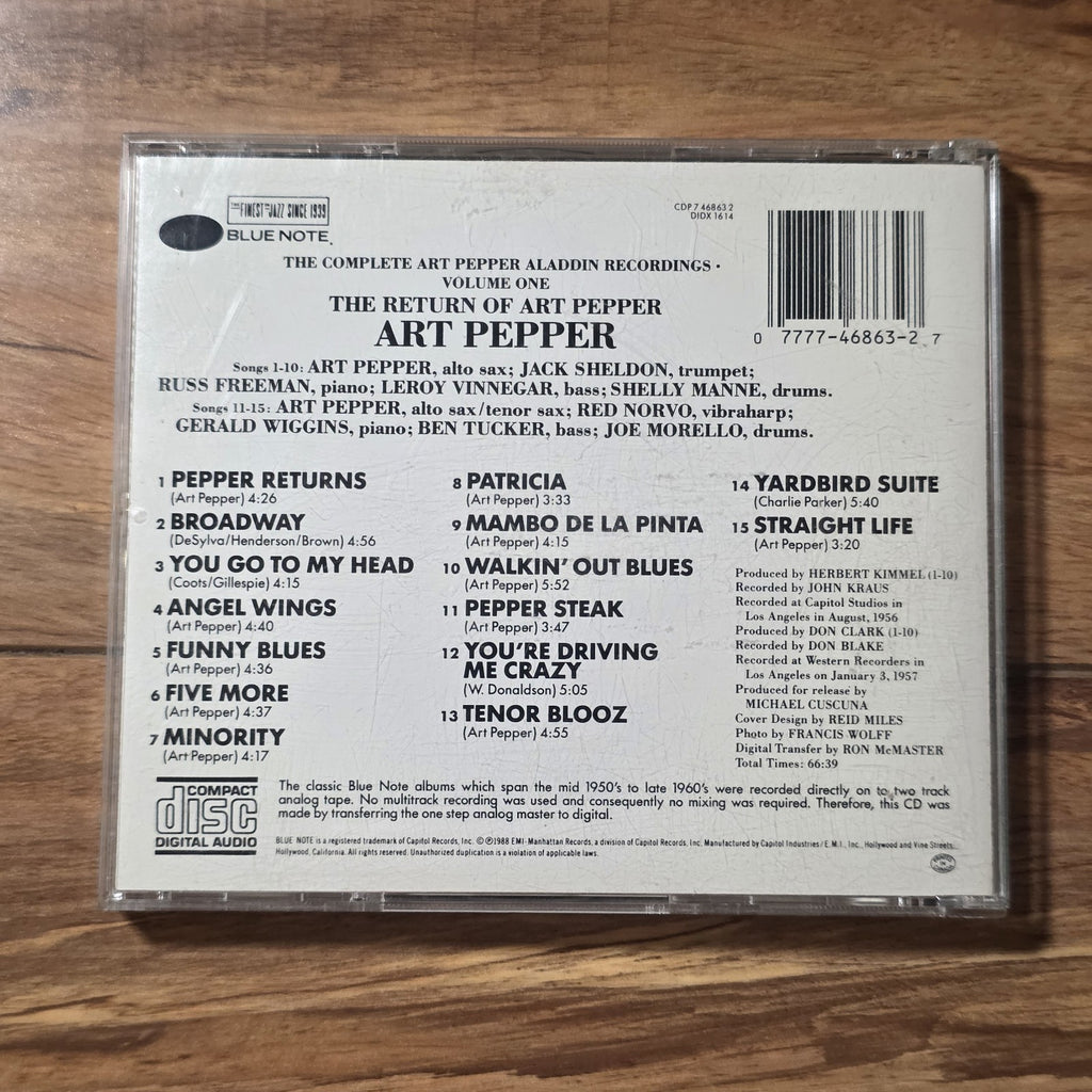 Art Pepper - The Return of Art Pepper Volume 1 CD Album Jazz Rare HTF