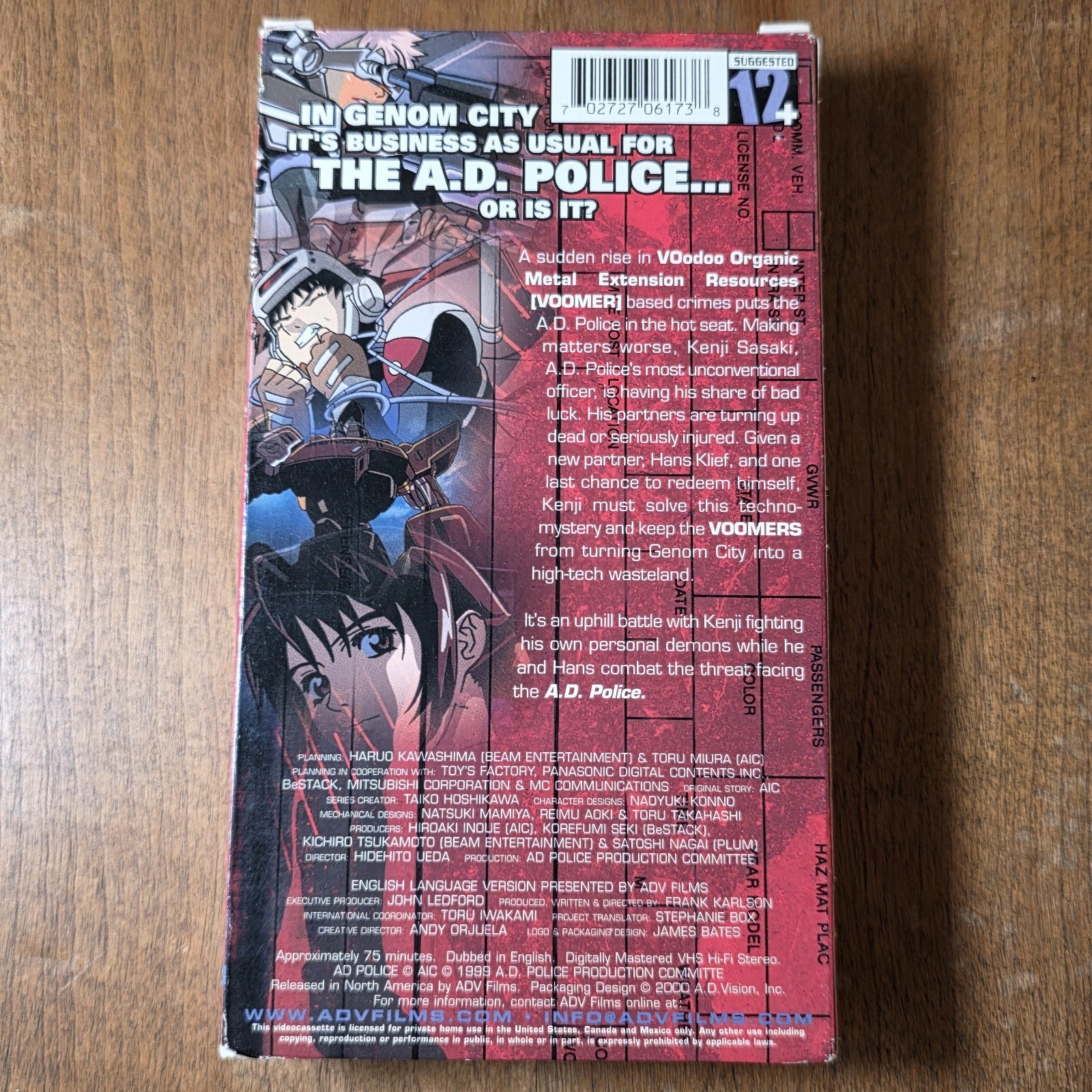 A.D. Police Files Vol. 1: Bad Blood 1990 VHS English Dubbed Anime Tony Oliver