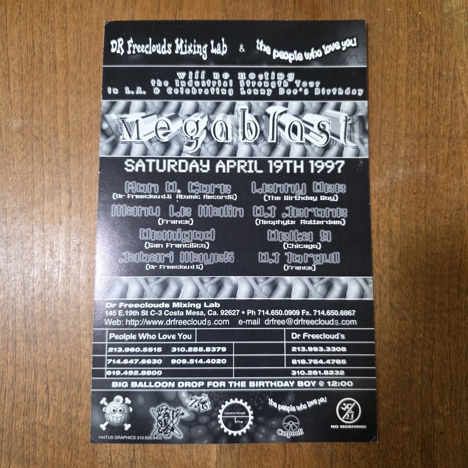 Lenny Dee Birthday Megablast 1997 Rave Flyer Los Angeles Hollywood Freecloud EDM