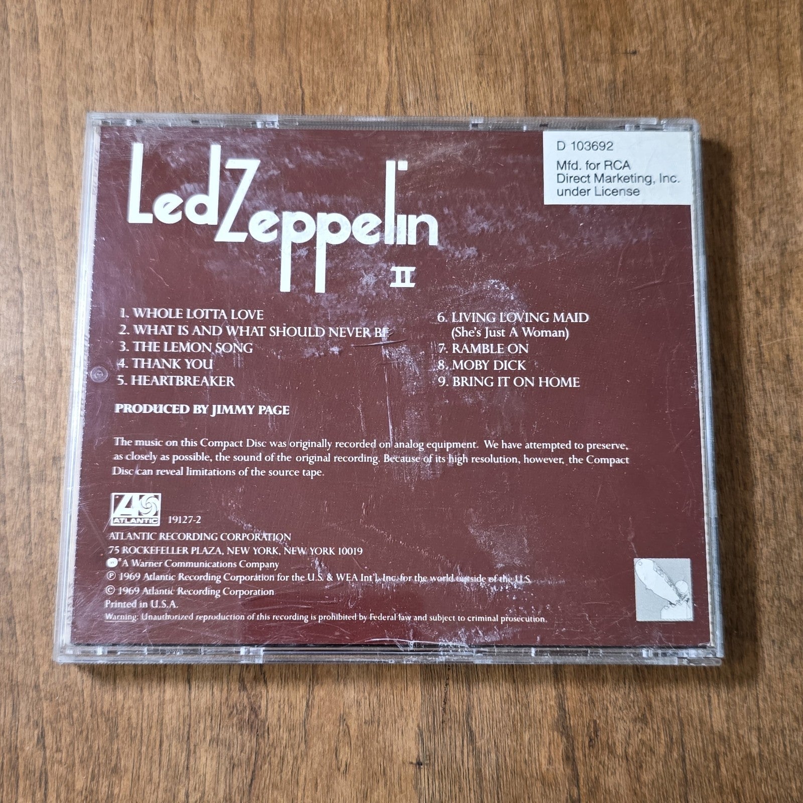 Led Zeppelin - Led Zeppelin II CD Album 1969 Hard Rock Remaster