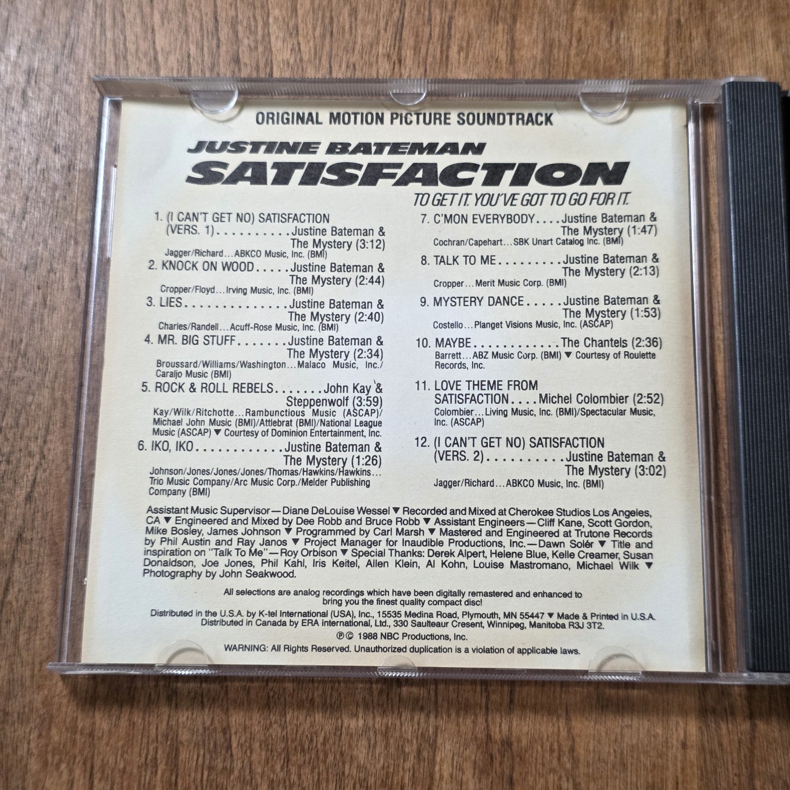 Satisfaction CD Movie Motion Picture Soundtrack 1988 Justine Bateman Rare HTF