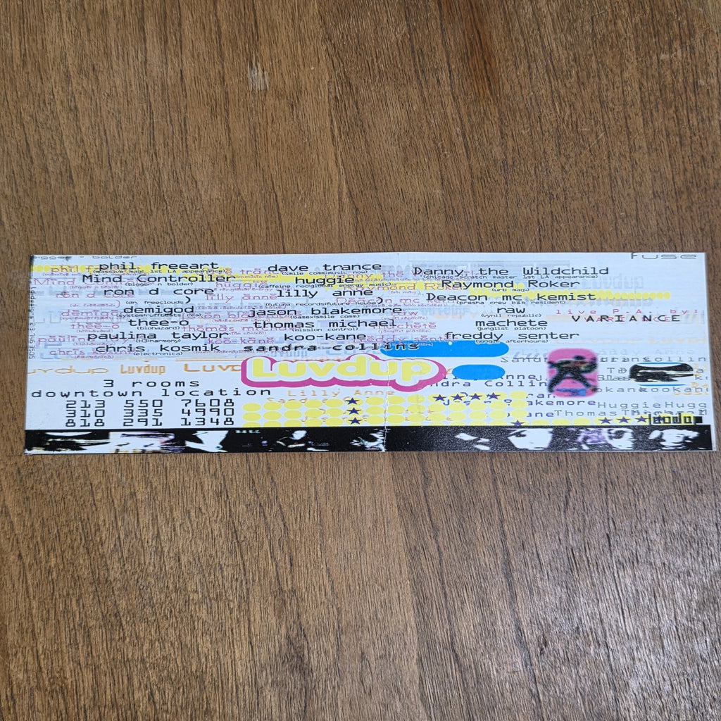 Luvdup Train Ticket Rave Flyer Hollywood Los Angeles Trance EDM Acid 90s Vintage
