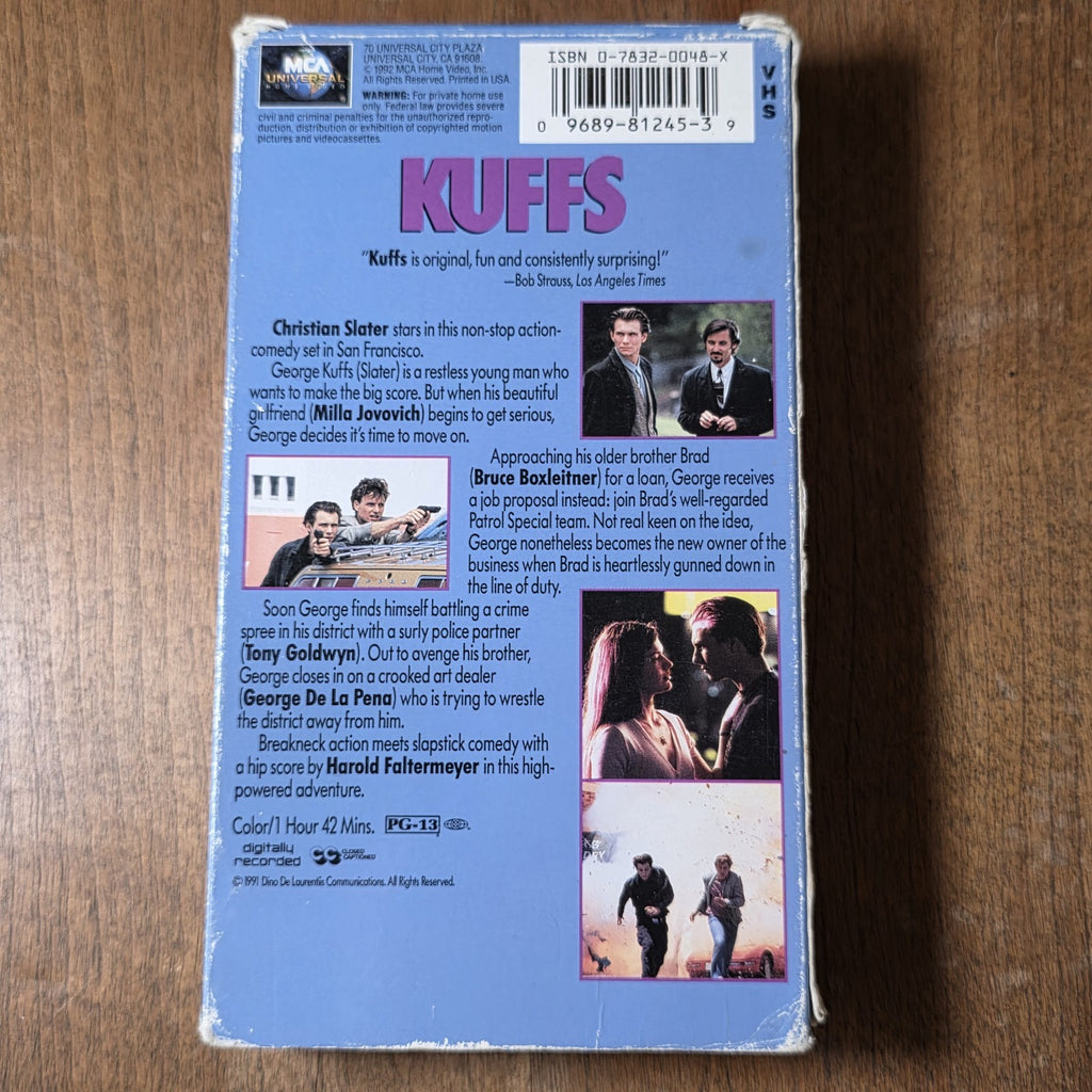 Kuffs 1992 VHS Bruce A. Evans Action Comedy Christian Slater Milla Jovovich