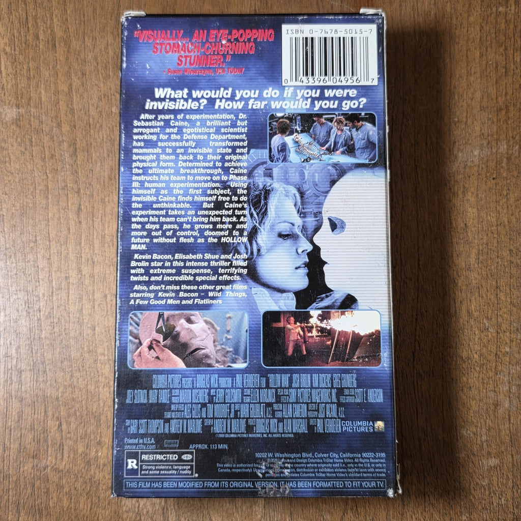Hollow Man 2000 VHS Paul Verhoeven Sci-Fi Thriller 2001 Kevin Bacon