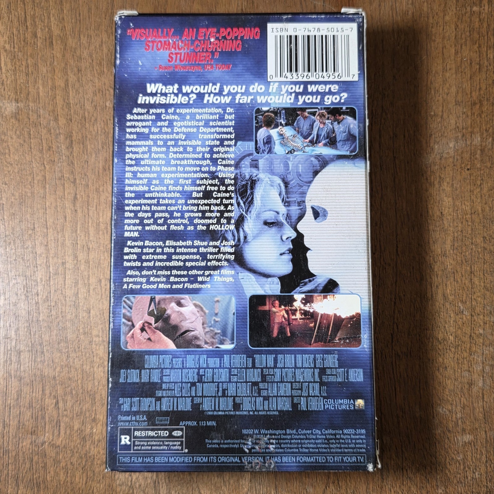 Hollow Man 2000 VHS Paul Verhoeven Sci-Fi Thriller 2001 Kevin Bacon