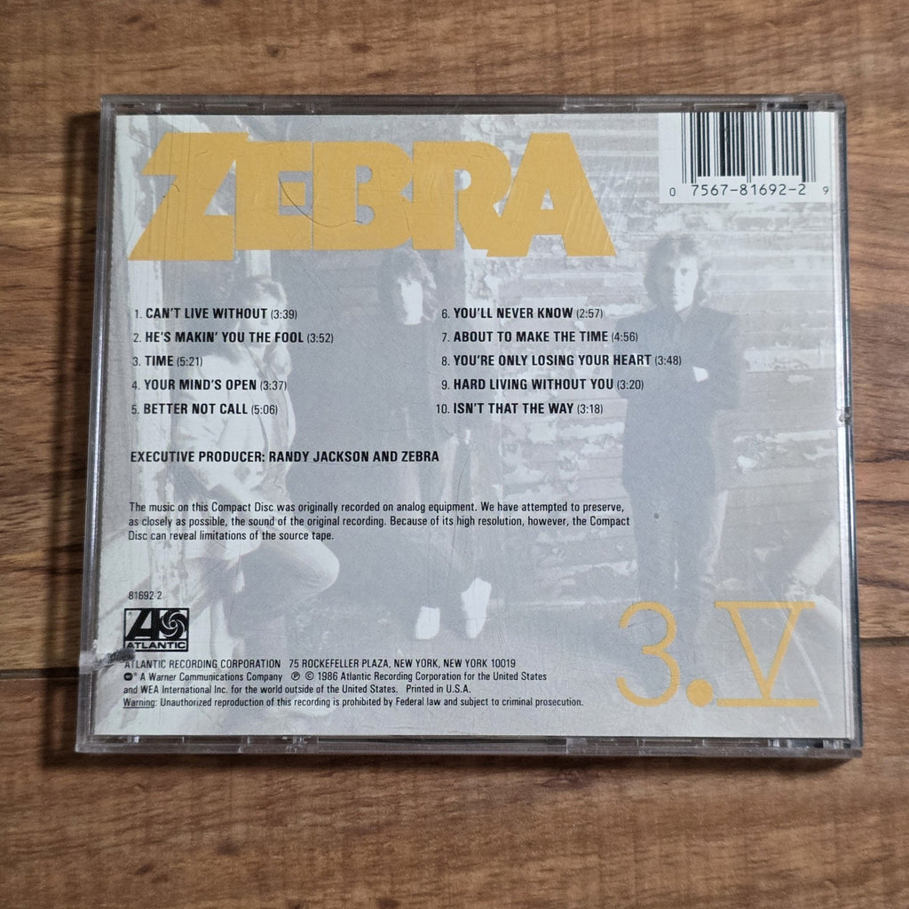 Zebra - 3.V CD Album 1986 Hard Rock Atlantic Japan Import Rare HTF