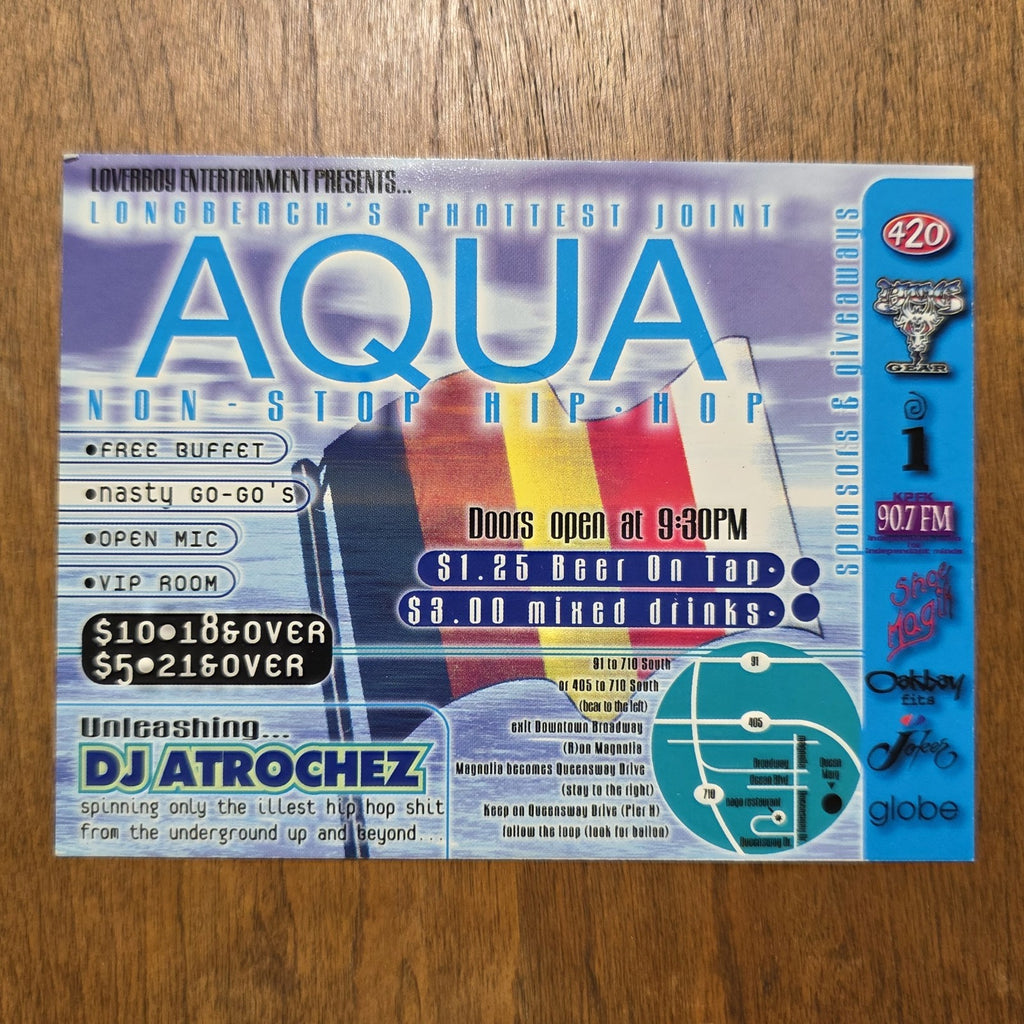 Aqua Grand Opening 1998 Rave Flyer Los Angeles Hollywood DJ Atrochez EDM